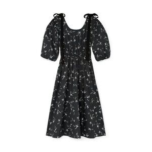 G. Label by Goop Beverly Midlength Bow Dress in Black Ditzy Floral Size 0 Cotton